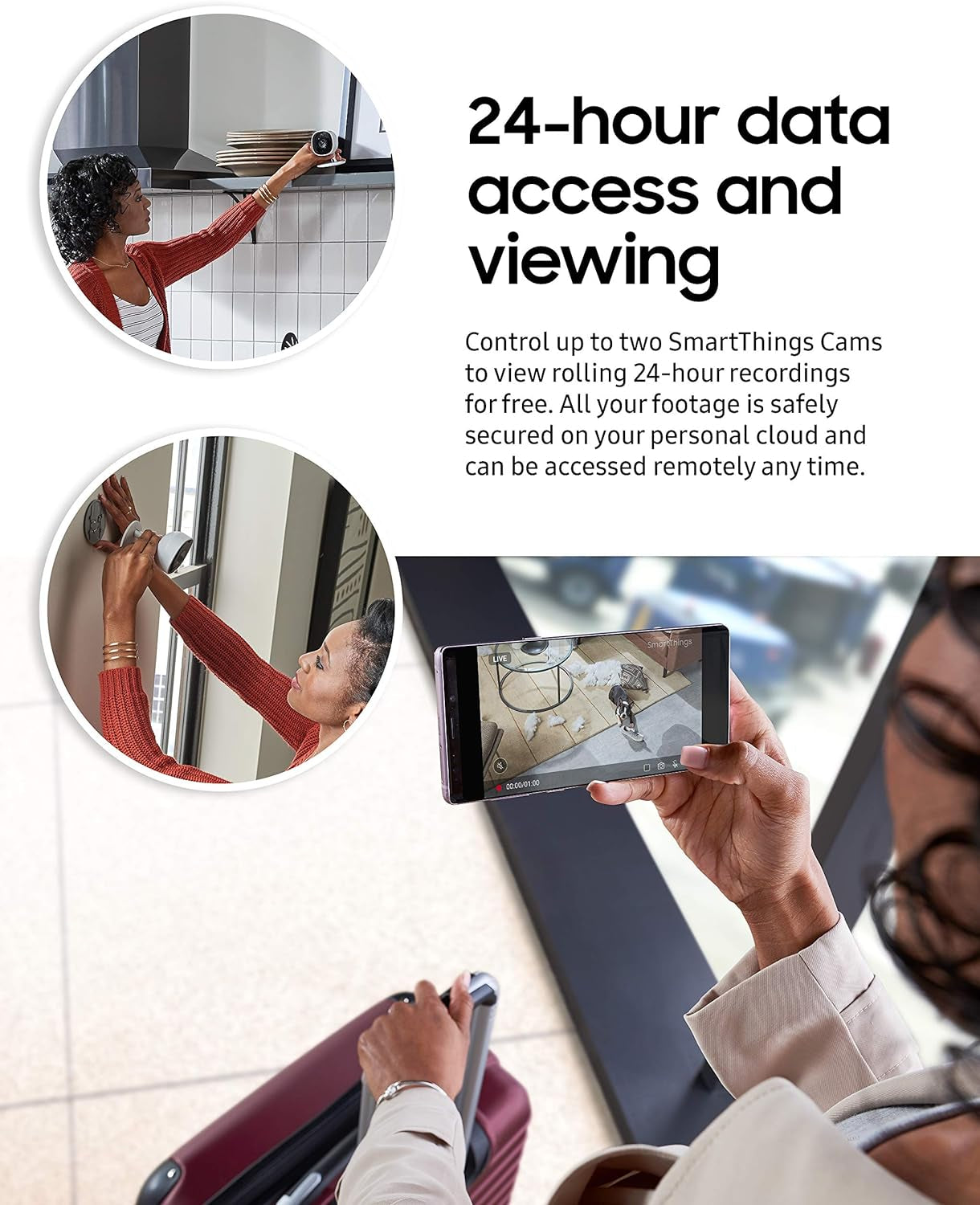 Smartthings Indoor Security Camera (GP-U999COVLBDA), 1080P HD Video with HDR, Night Vision, Advanced Motion Detection, and Two-Way Audio – Black/White