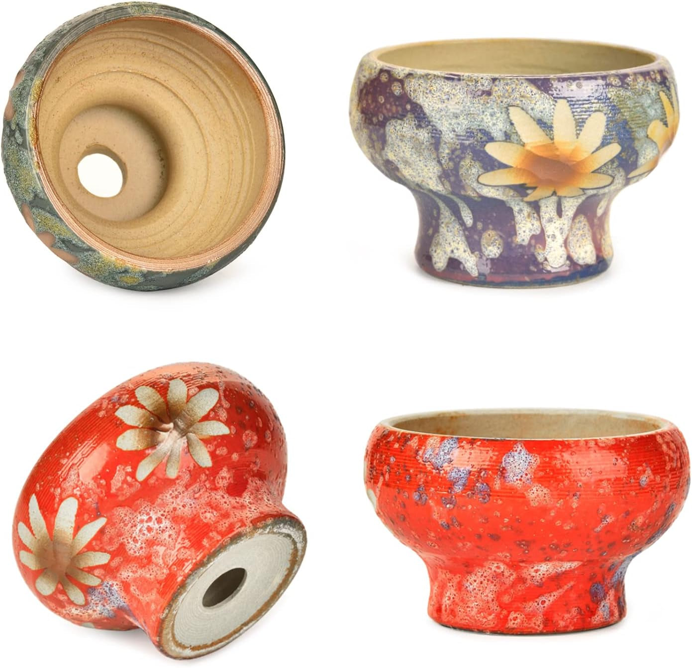 Small Succulent Planters Set of 3, Beautiful Hand Crafted Ceramic Plant Pots Cute Cactus Pot, 4.9 Inch Flower Pots for Indoor Plants with Drainage, Desktop Windowsill Home Office Decor Pots