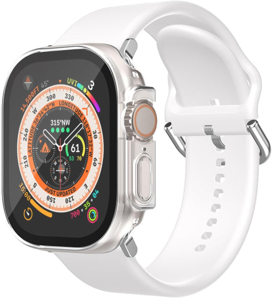 For Apple Watch Ultra 2 Band 49Mm and Case, for Apple Watch Ultra Silicone Soft Comfortable Strap with PC Hard Cover Built-In Tempered Glass Screen Protector for Iwatch Ultra