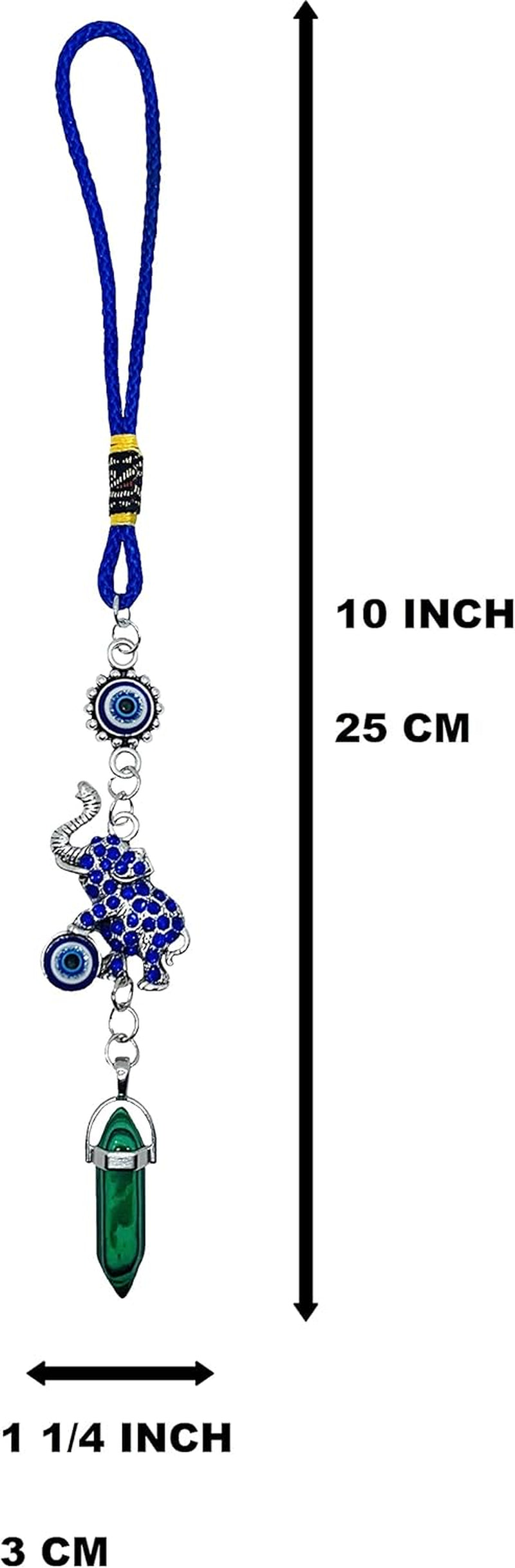 Elephant, Malachite Green Crystal, Mandala Hanging Pendant - Good Luck Car Ornaments for Rear View Mirror