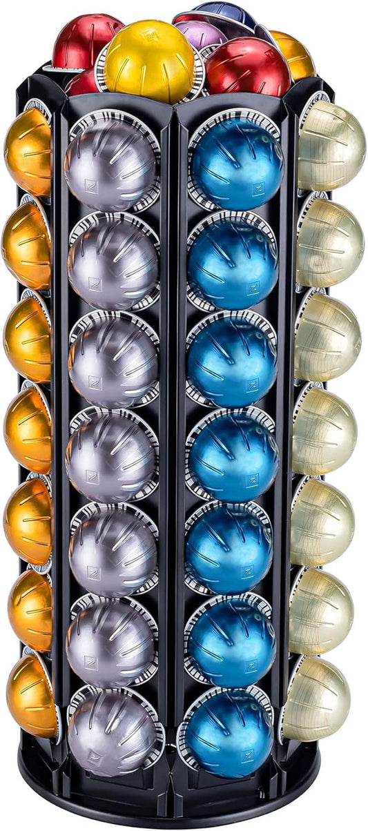 Vertuo Pod Holder Carousel Stand for Nespresso Vertuo Capsule Storage Organizer with Extra Space for Coffee Mate Silent Rolling (Vertuo 80+ Pod Storage)