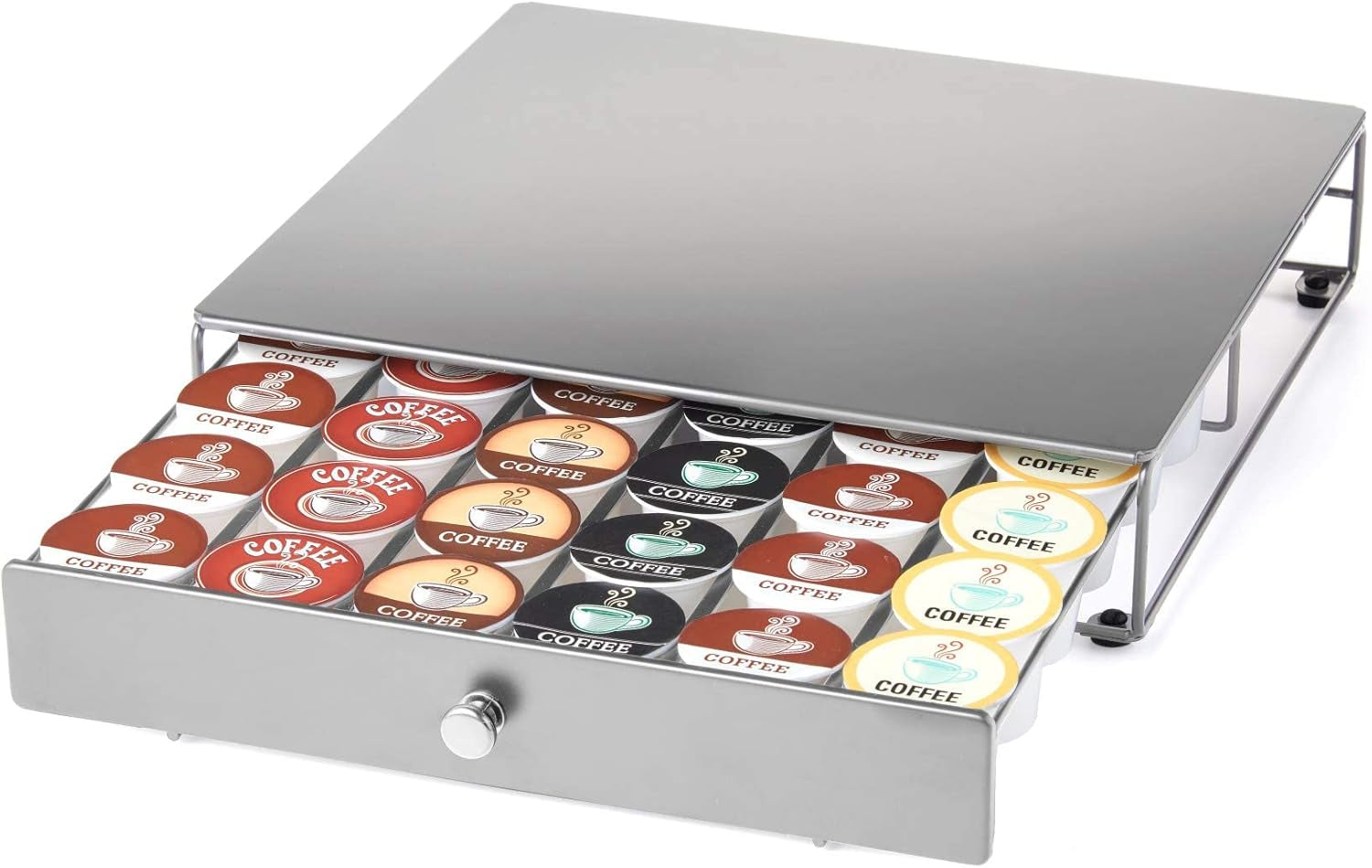 Nifty Coffee Pod Drawer – Compatible with K-Cups, 36 Pod Pack Holder, Non-Rolling, Compact under Coffee Pot Storage Sliding Drawer, Home Kitchen Counter Organizer, Black