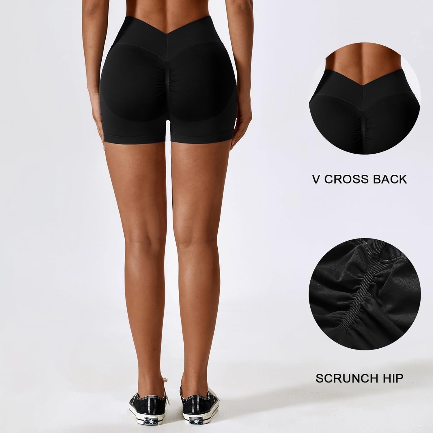 Butt Lifting Workout Shorts for Women V Cross Back Gym Shorts Seamless Scrunch Butt High Waisted Booty Shorts