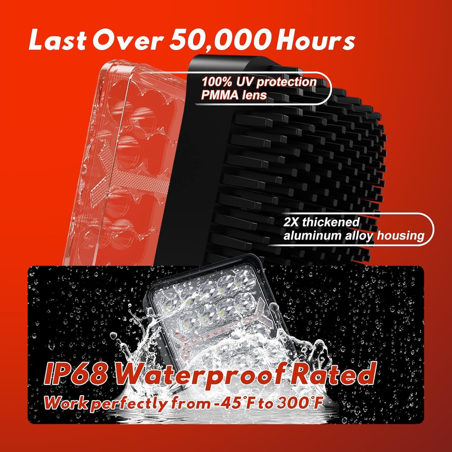 LED Light Pods Bar 4 Inch 30000LM 60W Square Spot Flood Amber White Driving Offroad Fog Work Backup Bumper for Truck Jeep ATV UTV SUV Tractor Motorcycle 4X4 Cart Trailer Boat Waterproof 2PCS