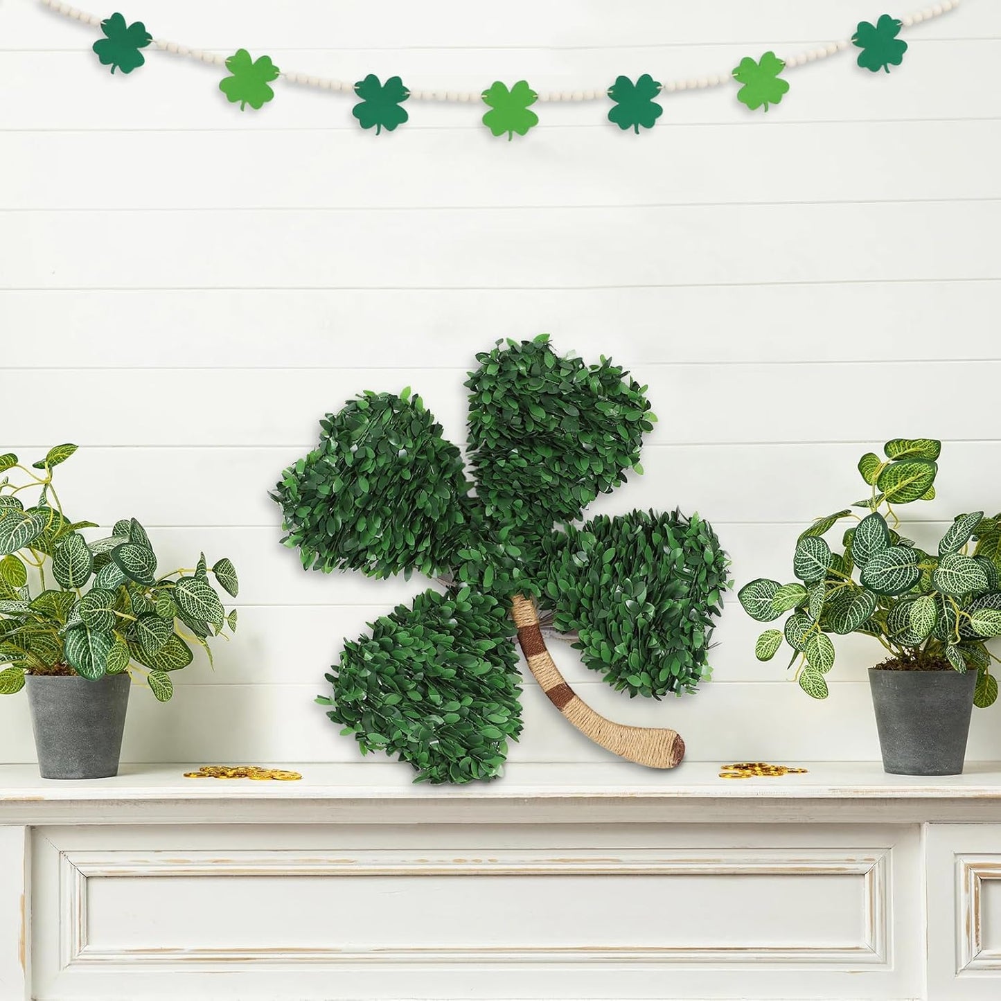St. Patrick'S Day Decorations, Shamrock Wreath for St. Patrick'S Day Decor, Lucky Green St. Patrick'S Day Door Swag for Fireplace Mantel Walls
