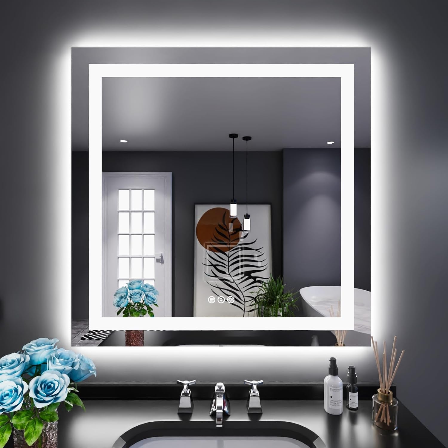 60”X30“ RGB LED Bathroom Mirror with Lights for Bathroom, Anti-Fog, Dimmable，Multiple Light Modes, RGB Backlit + Front Light, Memory Function, Tempered Glass