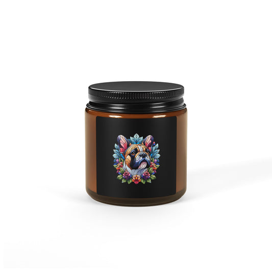 French Bulldog Stained Glass Scented Soy Candle (Multi-Size, Amber Jar)