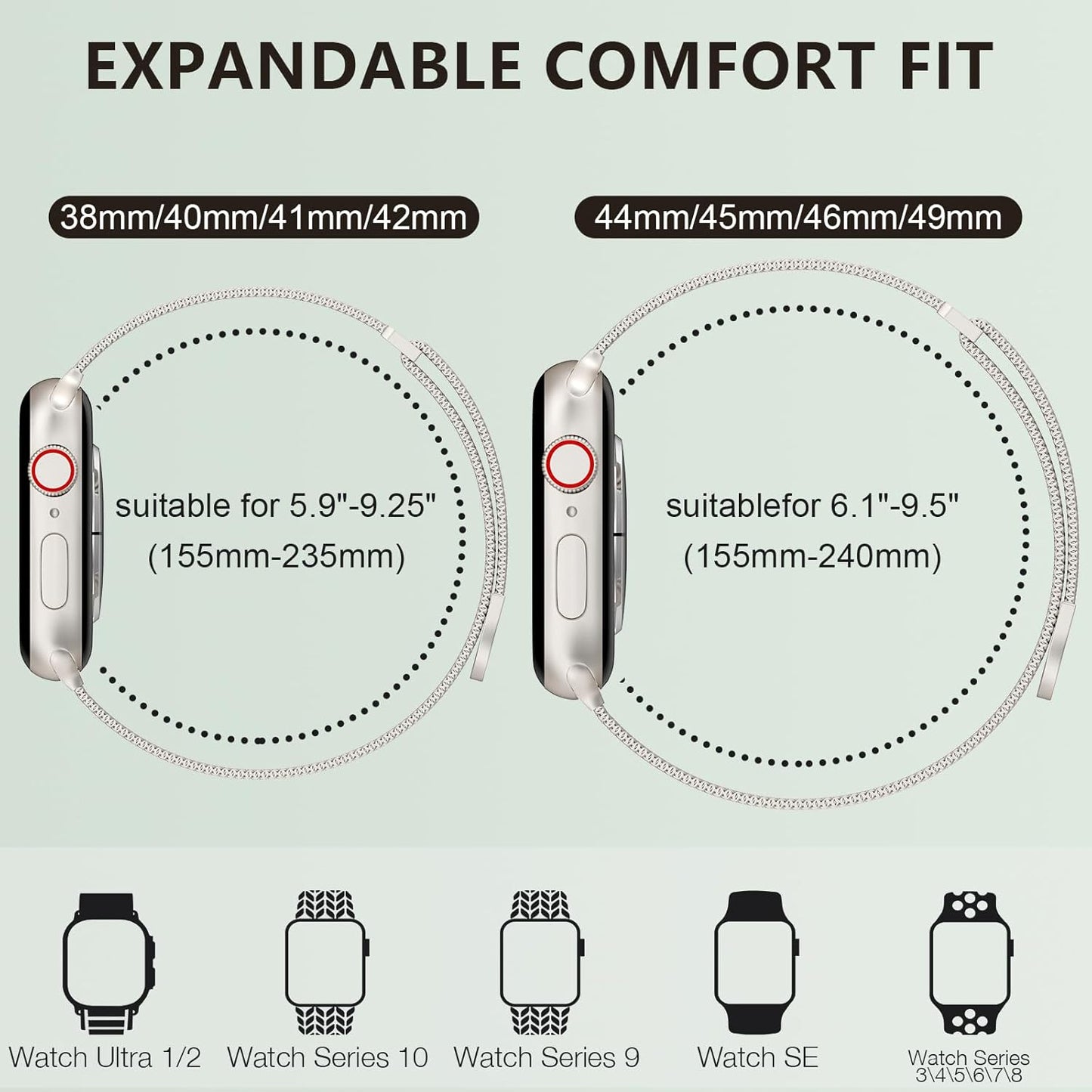 Compatible with Apple Watch Band Series 10, Ultra 2, SE, Ultra 9 8 7 6 5 4 Women and Men, Stainless Steel Mesh Loop Magnetic Clasp Replacement for Iwatch Bands 38Mm 40Mm 41Mm 42Mm Stralight