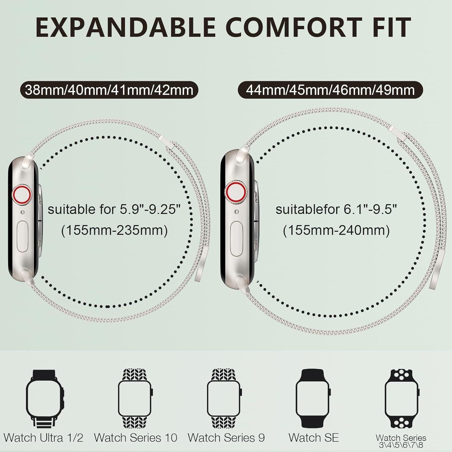 Compatible with Apple Watch Band Series 10, Ultra 2, SE, Ultra 9 8 7 6 5 4 Women and Men, Stainless Steel Mesh Loop Magnetic Clasp Replacement for Iwatch Bands 38Mm 40Mm 41Mm 42Mm Stralight