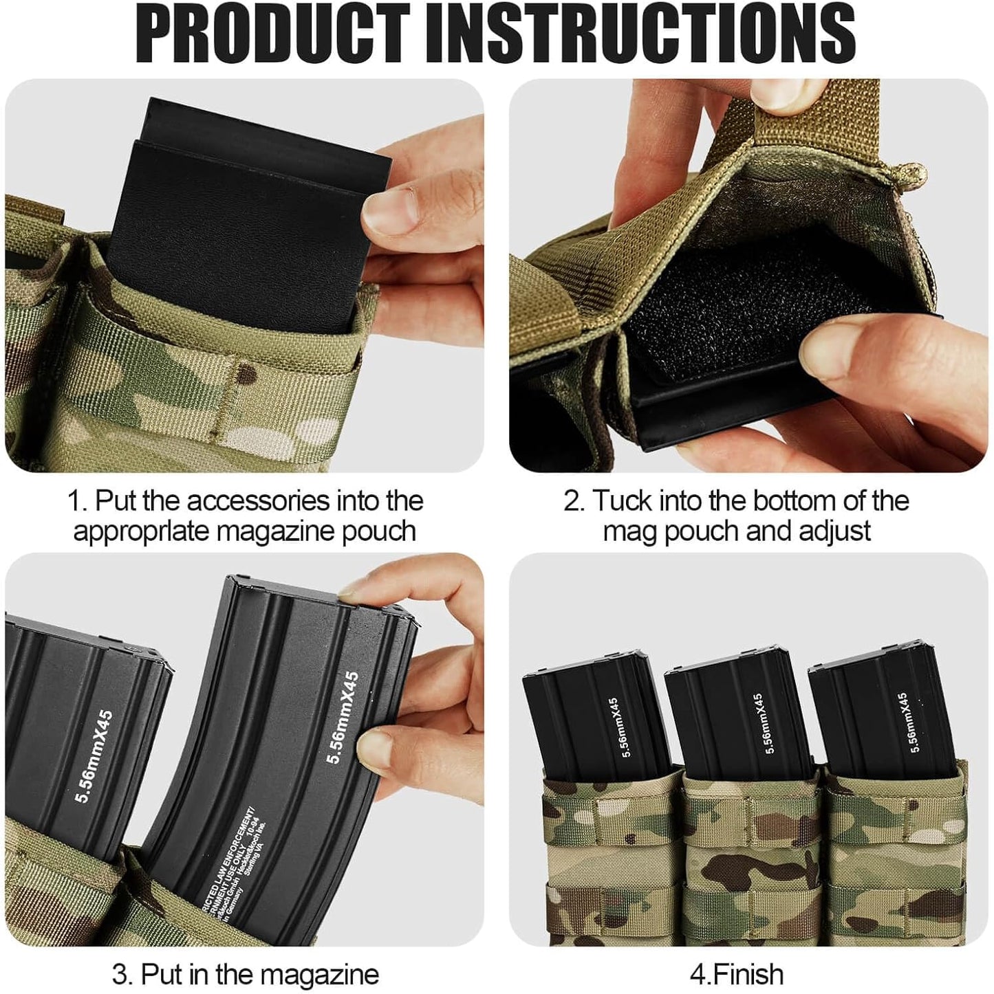 Quick Release Triple Mag Pouch Clip，3 Pcs 556Mm Magazine Holder Insert Set Clips