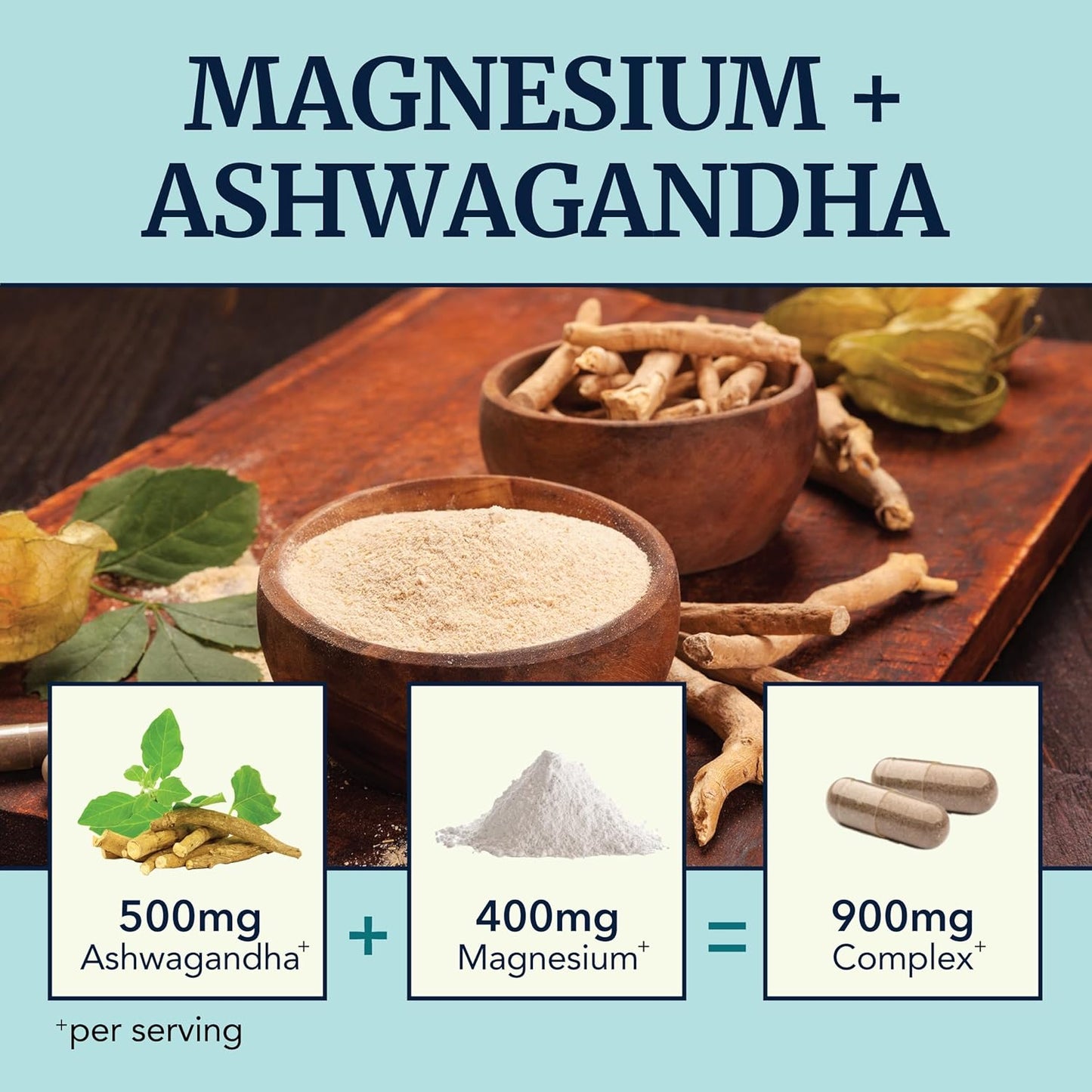 Magnesium Ashwagandha | Calming Magnesium Supplement for Adults | Relax, Rest, Calm Mood & Sleep Support | Mag Citrate & Oxide 400 Mg + Ashwagandha 500 Mg | Muscle Health & Stress Relief | 120 Ct TLBH