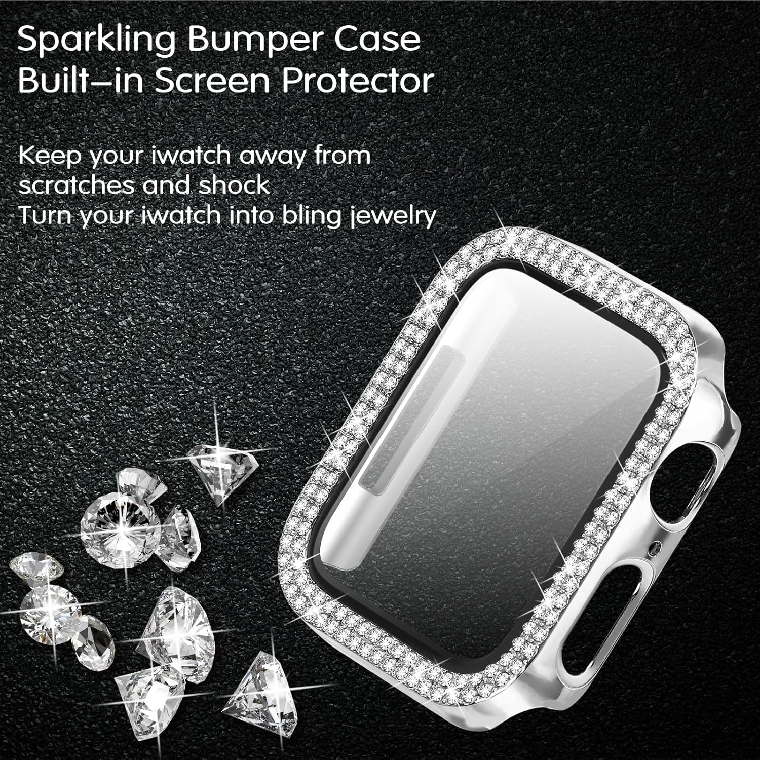 Bling Bands Compatible with Apple Watch Band 38Mm 40Mm 41Mm 42Mm 44Mm 45Mm,Women Diamond Metal Strap Bands with Glitter Case Built-In Screen Protector for Iwatch Series 9/8/7/6/5/4/3/2/1/SE