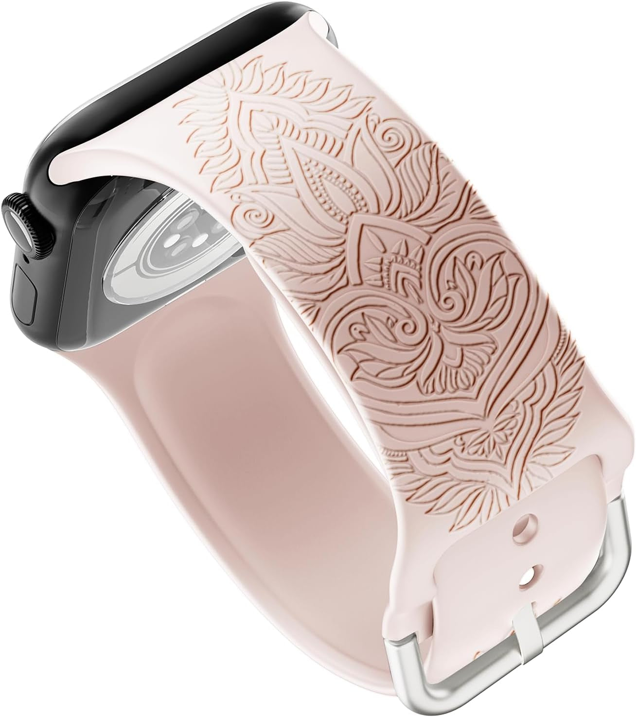 Chinese Style Engraved Bands Compatible with Apple Watch Bands 38Mm 40Mm 41Mm 42Mm 44Mm 45Mm 49Mm for Women Girl, Floral Design Soft Silicone Strap for Iwatch Ultra/Ultra 2 Series 9/8//7/6/5/4/3/2/1/SE