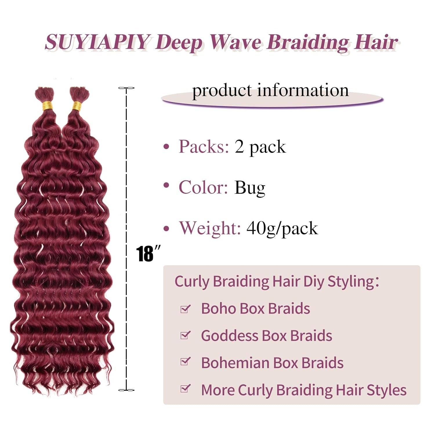 Boho Hair for Braiding Deep Wave Bulk Hair for Braiding Curly Braiding Hair Wet and Wavy Braiding Hair Deep Water Wave Braiding Hair Extensions (Bug#, 18 Inch)