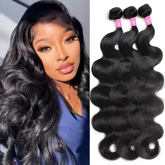 12A Body Wave Bundles Human Hair 16 18 20 Inch Human Hair Bundles Body Wave 3 Bundles 100% Unprocessed Brazilian Virgin Hair Extensions Natural Color