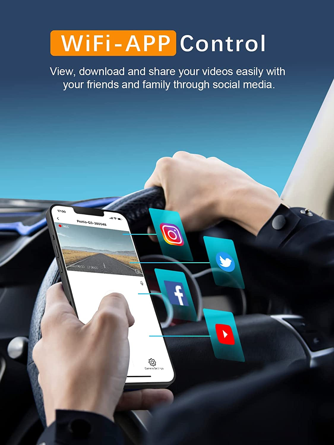 Dash Cam Wifi FHD 1080P Car Camera, Front Dash Camera for Cars, Mini Dashcams for Cars with Night Vision, 24 Hours Parking Mode, WDR, Loop Recording, G-Sensor, APP, Support 128GB Max