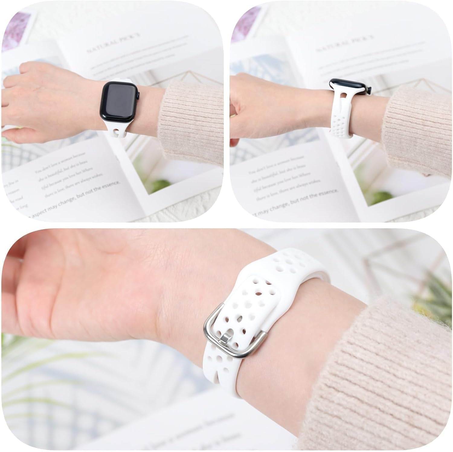Slim Sport Band Compatible with Apple Watch Band Series 9 8 7 6 5 4 3 2 1/SE, 38/40/41 Mm, Women and Men, Soft Silicone Breathable Wristband, White