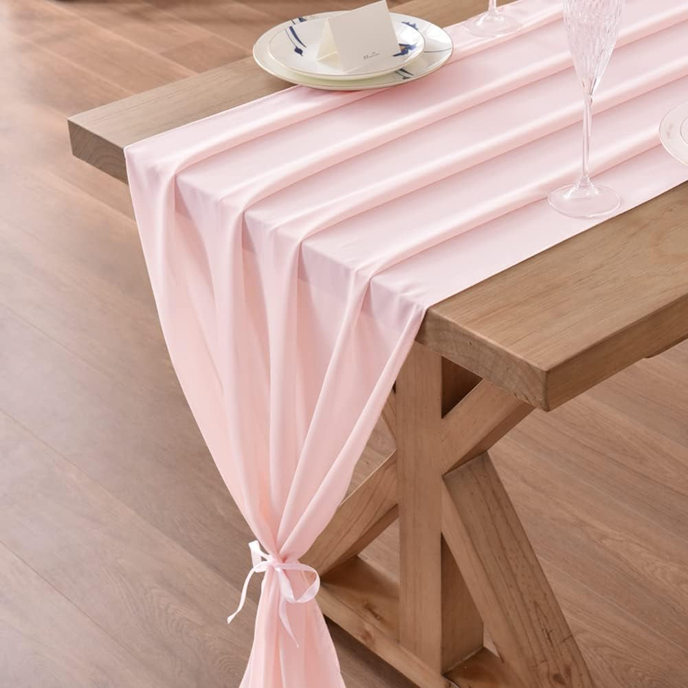 10Ft Blushing Pink Chiffon Table Runner 29X120 Inches Wedding Runner Sheer Thanksgiving Christmas Bridal Shower Decorations