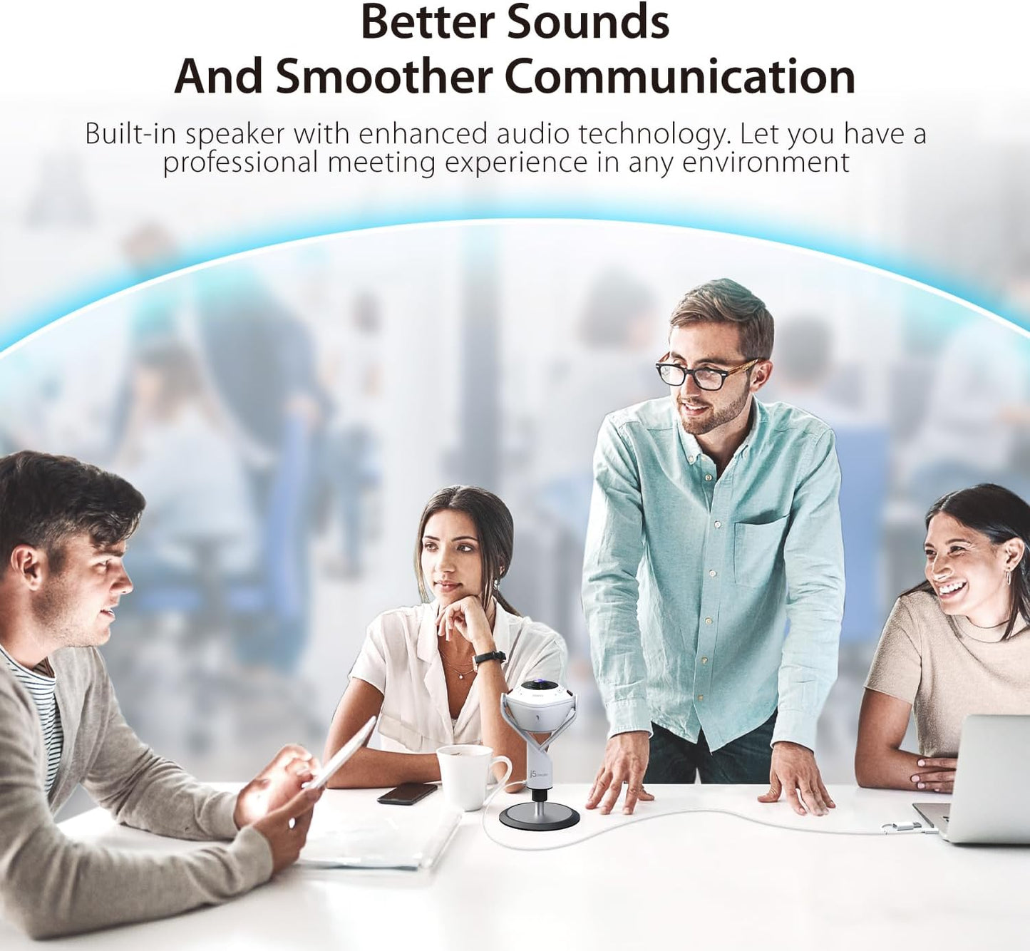 360 All around Ai-Powered Conference Room Camera with Speakerphone, Smart-Tracking, Auto-Framing, Include a Remote Control (JVU368)