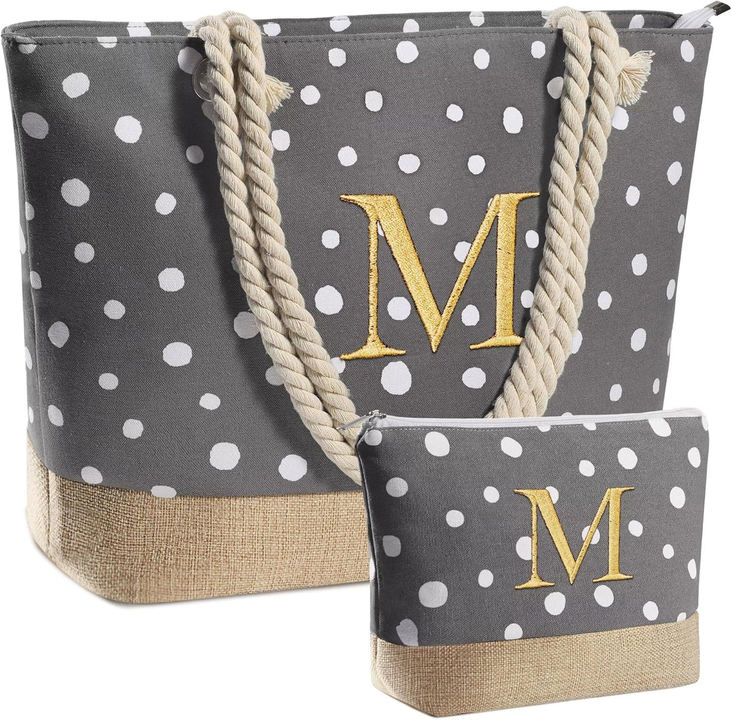 Gifts for Women - Personalized Birthday Gifts for Mom Friend, Travel Gifts Beach Tote Bag & Makeup Bag