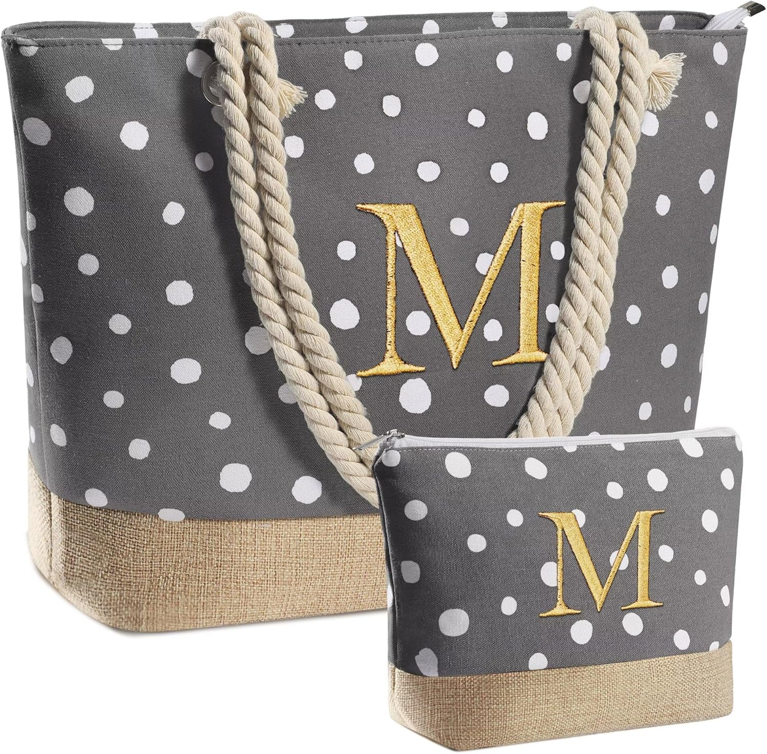 Gifts for Women - Personalized Birthday Gifts for Mom Friend, Travel Gifts Beach Tote Bag & Makeup Bag