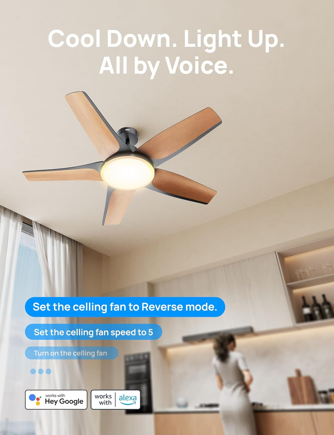 Smart Ceiling Fans with Lights, Low Profile Ceiling Fan with Alexa/App, 52'' Dimmable Lighting & Color Tuning, RGB Ambient Light for Living Room, Game Room, Easy Installation, Quiet, Black