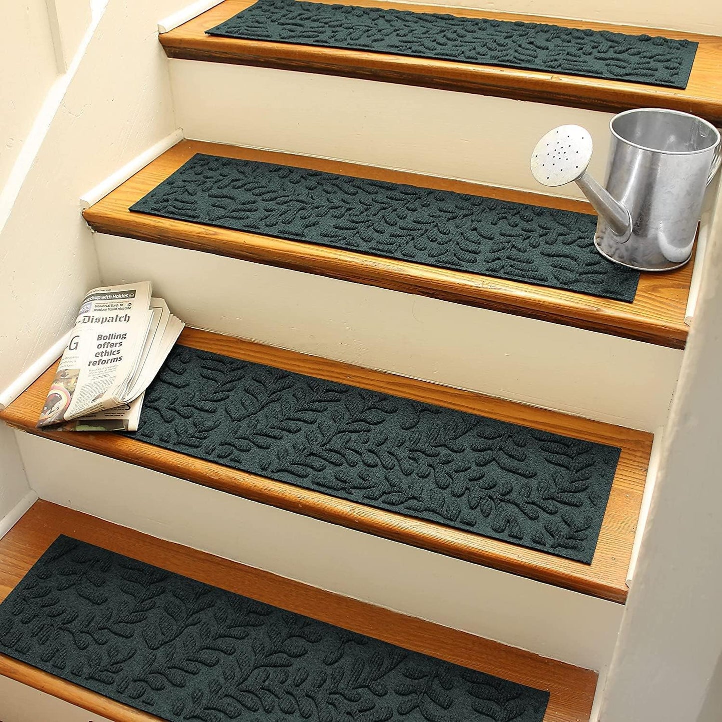 Waterhog Stair Treads, Set of 4, 8-1/2 X 30 Inches, Made in USA, Durable and Decorative Floor Covering, Indoor/Outdoor, Water-Trapping, Boxwood Collection, Evergreen