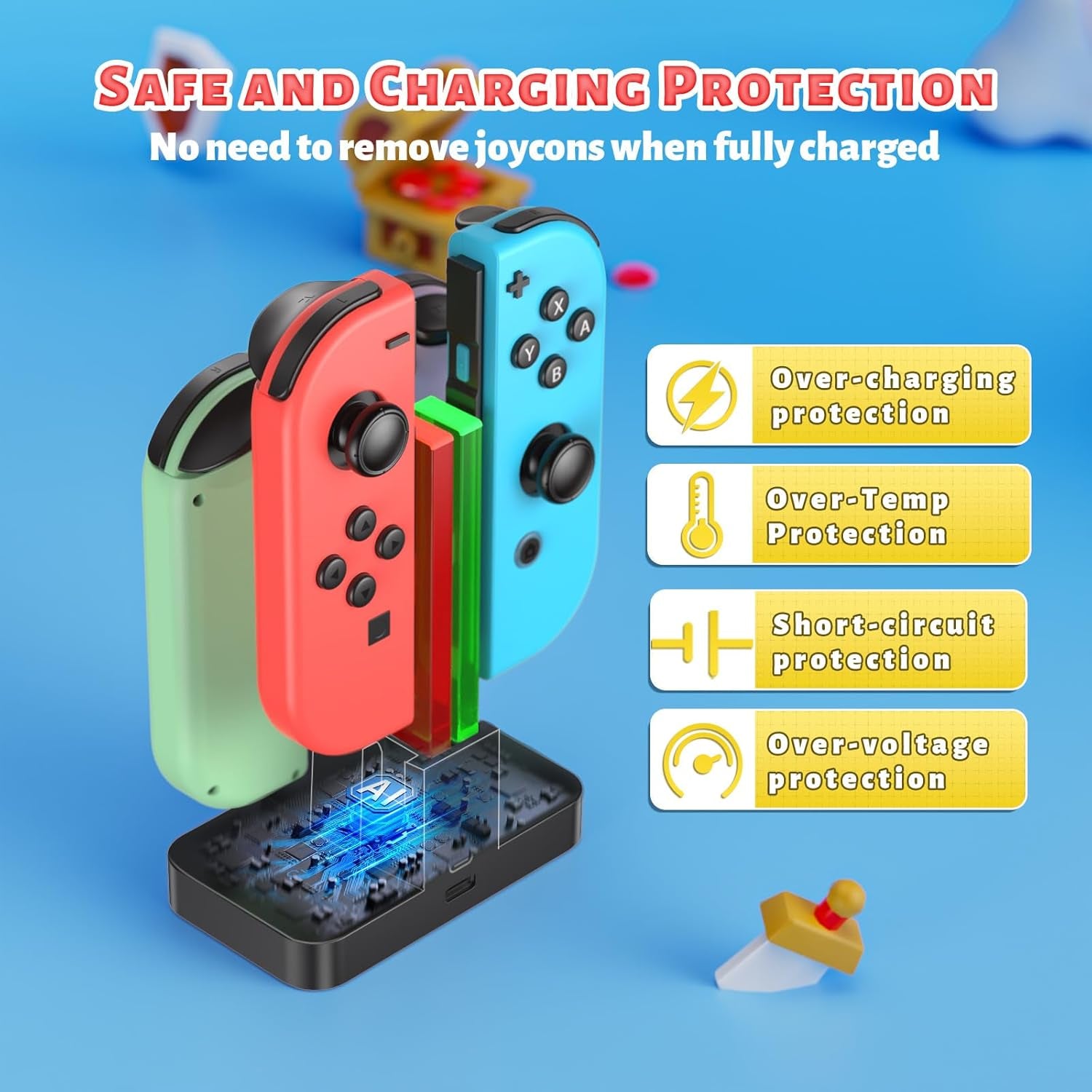 Charging Dock Compatible with Nintendo Switch for Joy Con & OLED Model Controller with Lamppost LED Indication, Charger Stand Station with Charging Cable