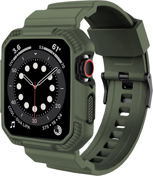 Compatible with Apple Watch Band 41Mm 40Mm 38Mm with Case, Shockproof Rugged Band Strap for Iwatch SE2 SE Series 9/8/7/6/5/4/3/2/1 41Mm 40Mm 38Mm with Bumper Case Cover Men Women, Army Green