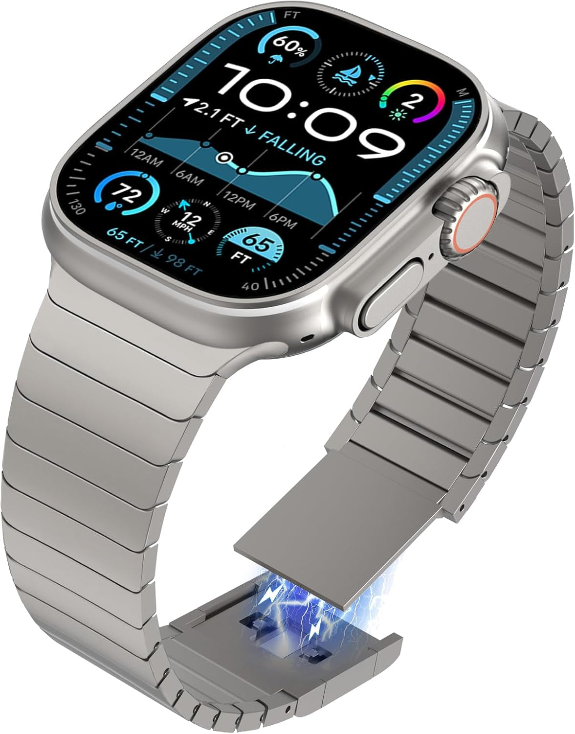 Compatible for Apple Watch Ultra 2 Band Ultra Band 49Mm 46Mm 45Mm 44Mm 42Mm Series 10 9 8 7 for Men, 24Mm Wide Stainless Steel Metal Bands for Apple Watch Iwatch SE Series 6 5 4 Link, Black