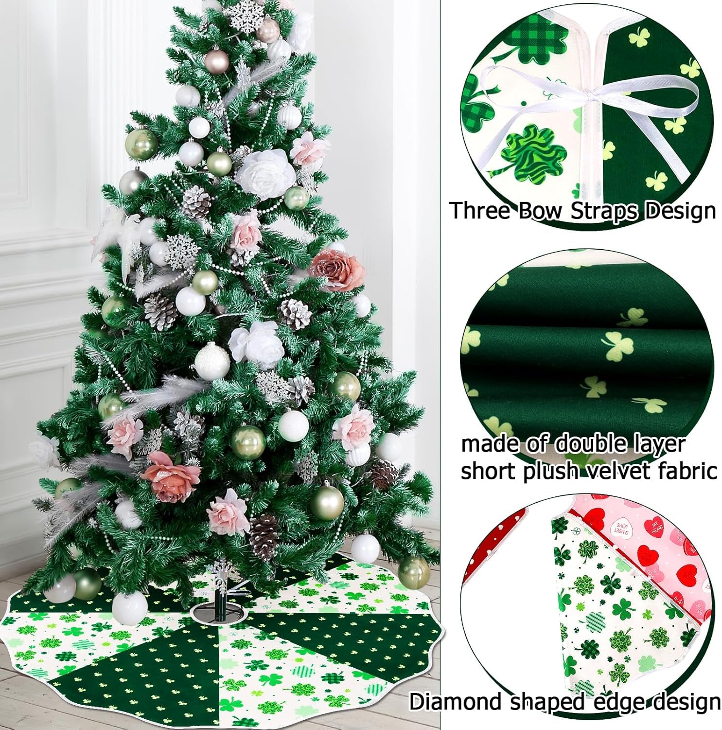 36In Valentine'S Day Tree Skirt Double Sided St. Patrick'S Day Tree Skirt Decorations,Reversible Holiday Tree Mat Party Supplies for Tabletop Trees Decoration