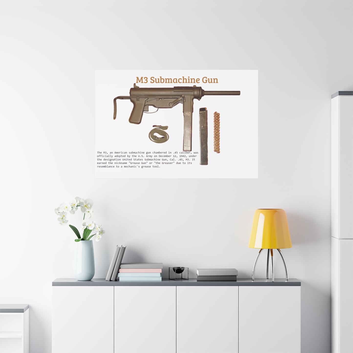 Grease Gun M3 submachine gun Matte Canvas, Stretched, 1.25"