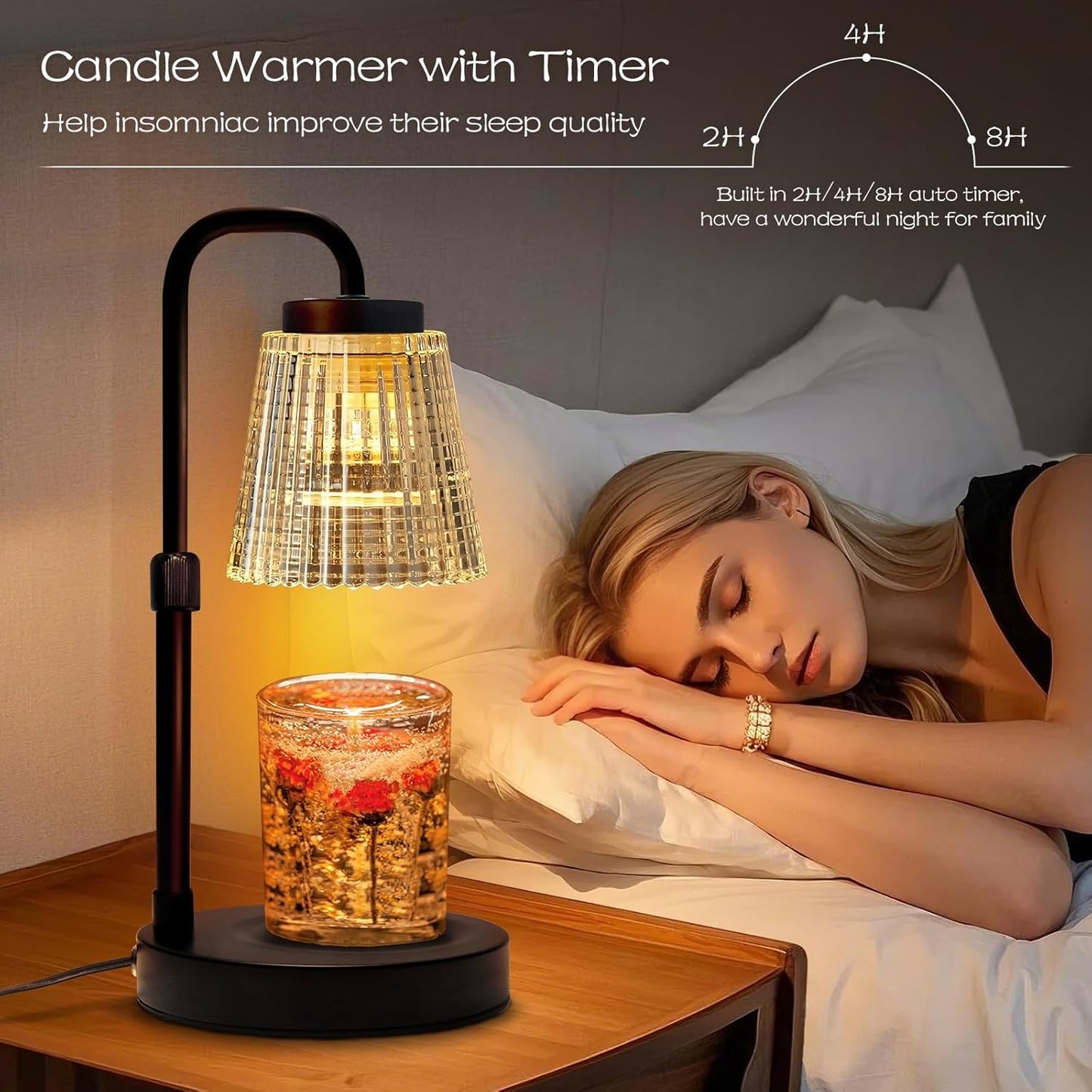 Adjustable Candle Warmer Lamp with Timer: 3 Timing Mode, 35W Safety Anti-Scalding, 4 Level Dimming Guard the Romantic Night - Wax Warmer for Scented Wax for Home Decor Gifts (Transparent)
