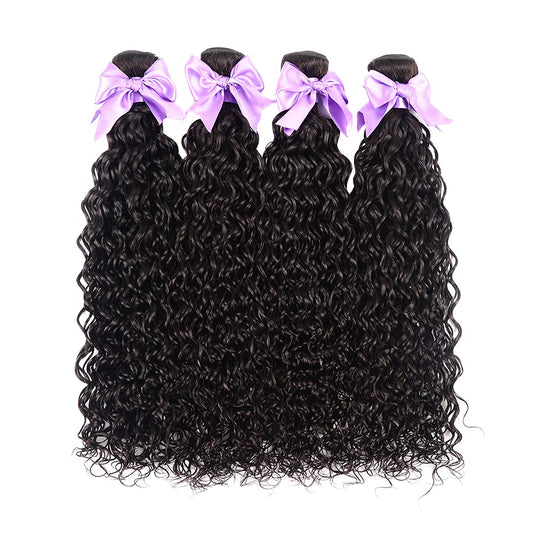 Brazilian Virgin Hair Bundles Water Wave Human Hair Bundles (16 18 20 22) 9A Unprocessed 100% Human Hair Wet and Wavy Hair Weave Bundles Can Be Dyed Deep Curly 4 Bundles Hair Extensions Natural Color