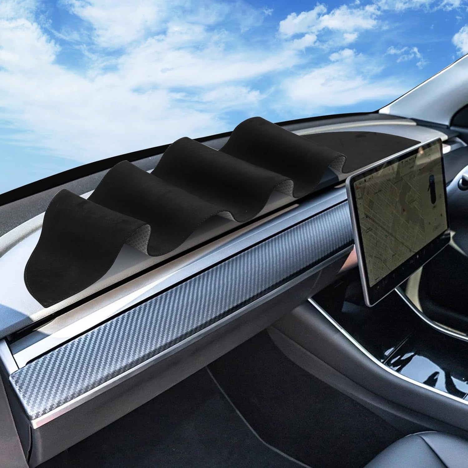 Dash Cover for Tesla Model Y Model 3 Accessories Dashboard Cover Dash Mat Plastic Interior Complements Protection for Tesla Model Y 2024 2023-2020 and Model 3 2023-2017 (Black-My&M3)