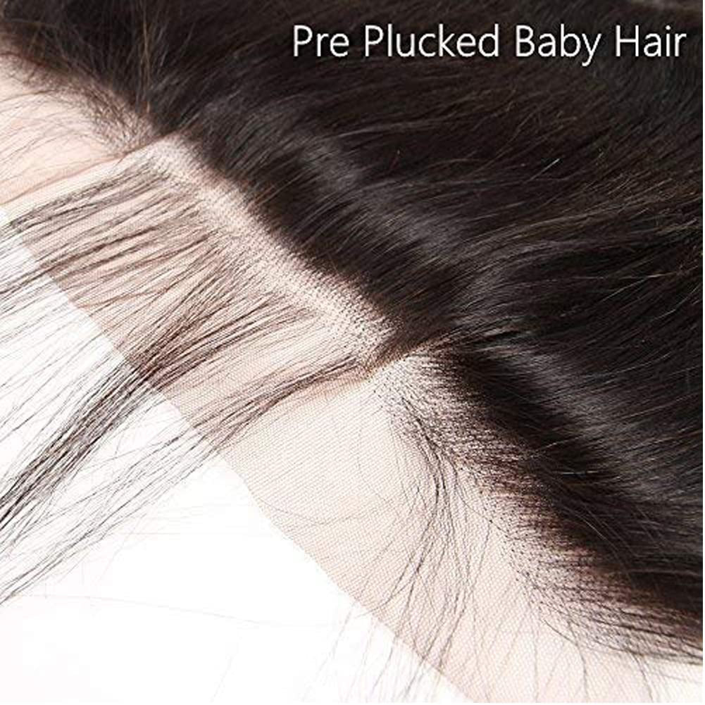 Straight Lace Frontal Closure 13X4 Ear to Ear Lace Frontal Free Part Straight Frontal Pre Plucked Frontal 12A Grade Brazilian Human Hair 13X4" Full Lace Frontal Closure with Baby Hair Natural Black