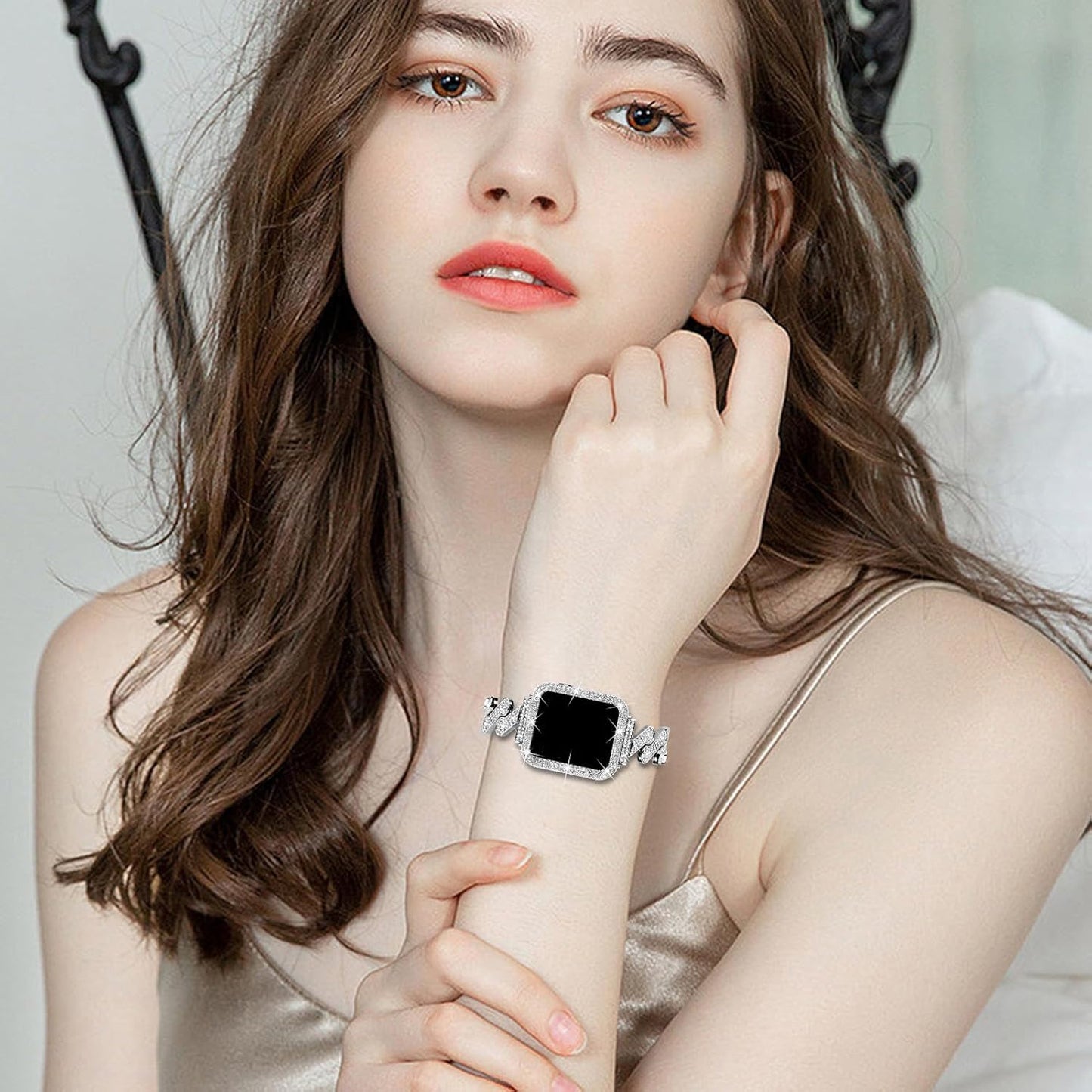 Bling Bands Compatible with Apple Watch Band 38Mm 40Mm 41Mm 42Mm 44Mm 45Mm,Women Diamond Metal Strap Bands with Glitter Case Built-In Screen Protector for Iwatch Series 9/8/7/6/5/4/3/2/1/SE