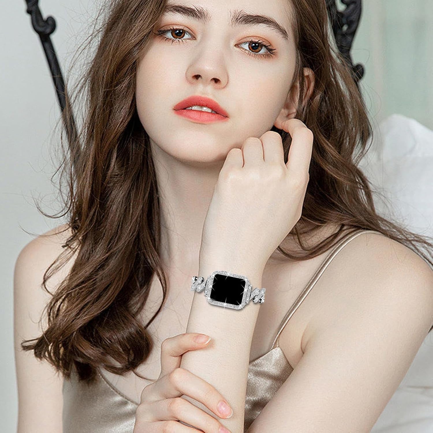 Bling Bands Compatible with Apple Watch Band 38Mm 40Mm 41Mm 42Mm 44Mm 45Mm,Women Diamond Metal Strap Bands with Glitter Case Built-In Screen Protector for Iwatch Series 9/8/7/6/5/4/3/2/1/SE