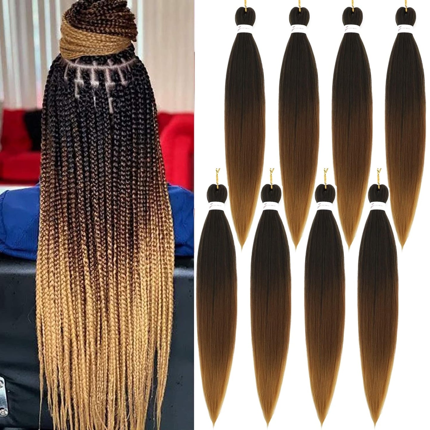 Braiding Hair Pre Stretched - 26 Inch Pre Stretched Braiding Hair 1B/30/27 Braiding Hair 8 Packs Ombre Braiding Hair for Black Women (26 Inch(8Packs), 1B/30/27)
