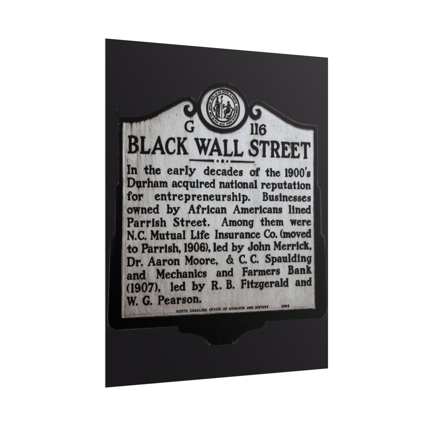 BLACK WALL STREET DURHAM NORTH CAROLINA Rolled Posters
