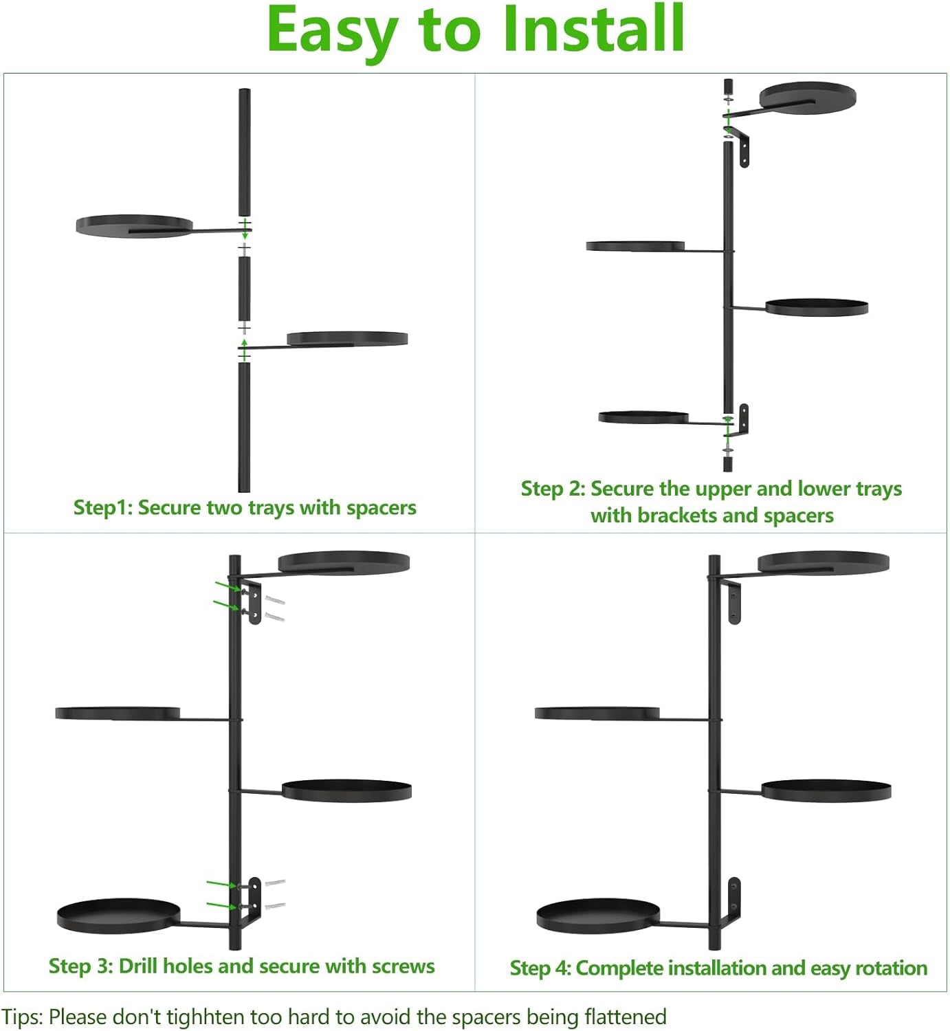Rotating Window Plant Shelves, 4 Tier Wall Plant Holder for Various Plants Indoors, Metal Window Sill Plant Shelf for Optimal Sunlight Exposure, Black Plant Wall Shelf for Home Decor