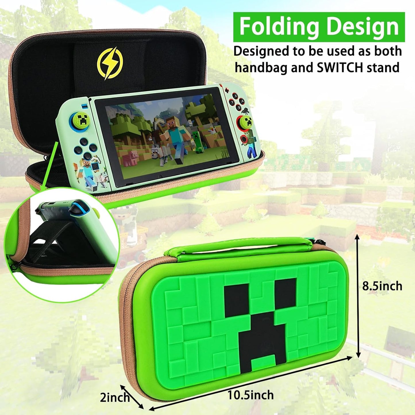 Carrying Case Accessories for Switch,Portable Travel Case with Soft Protective Case, Screen Protectors and Thumb Grip Caps, Green