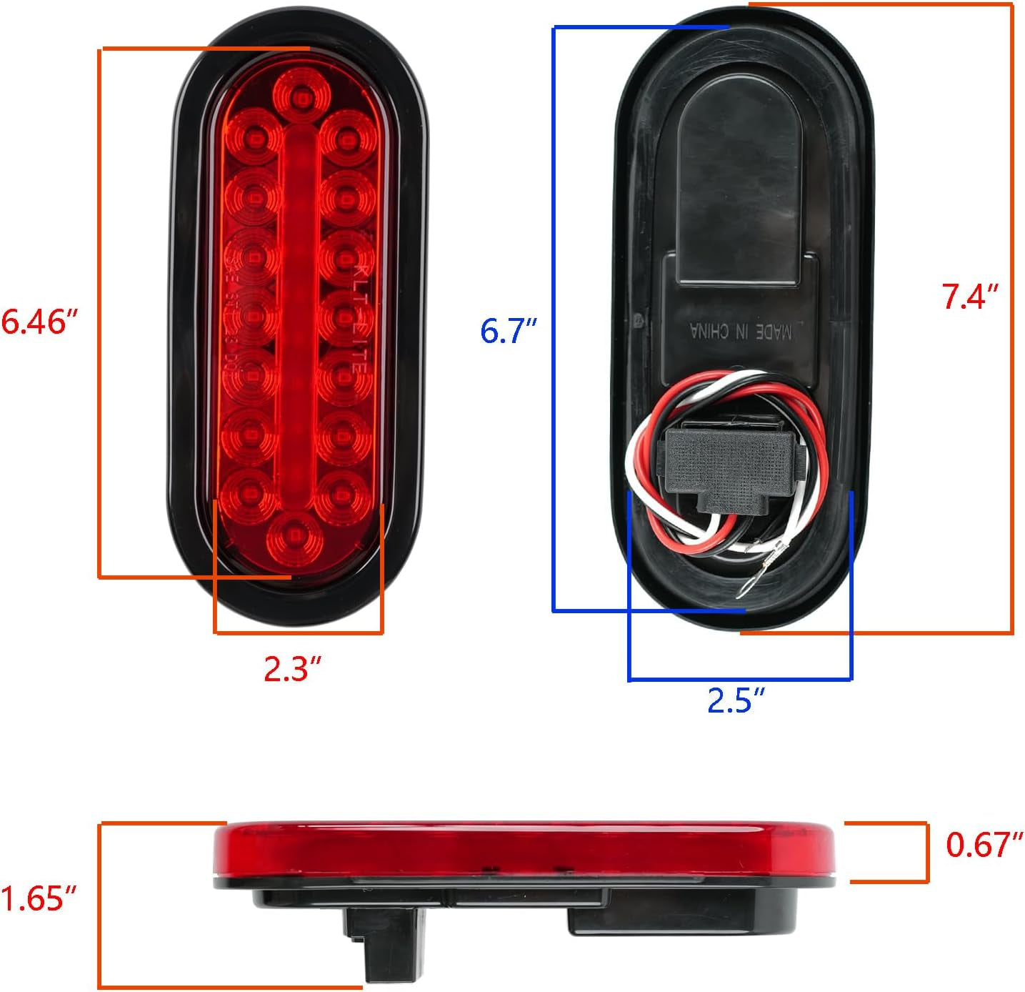 2Pcs 6" Oval LED Red Tail Trailer Light 24Leds, IP65 Waterproof, Stop Brake Turn Signal Reverse Marker, Surface Mount, for Bus Lorry Camper Boat Bus Truck RV Pickup Golf Cart Motorcycle(Red 24 LED) TRUCK DRIVER