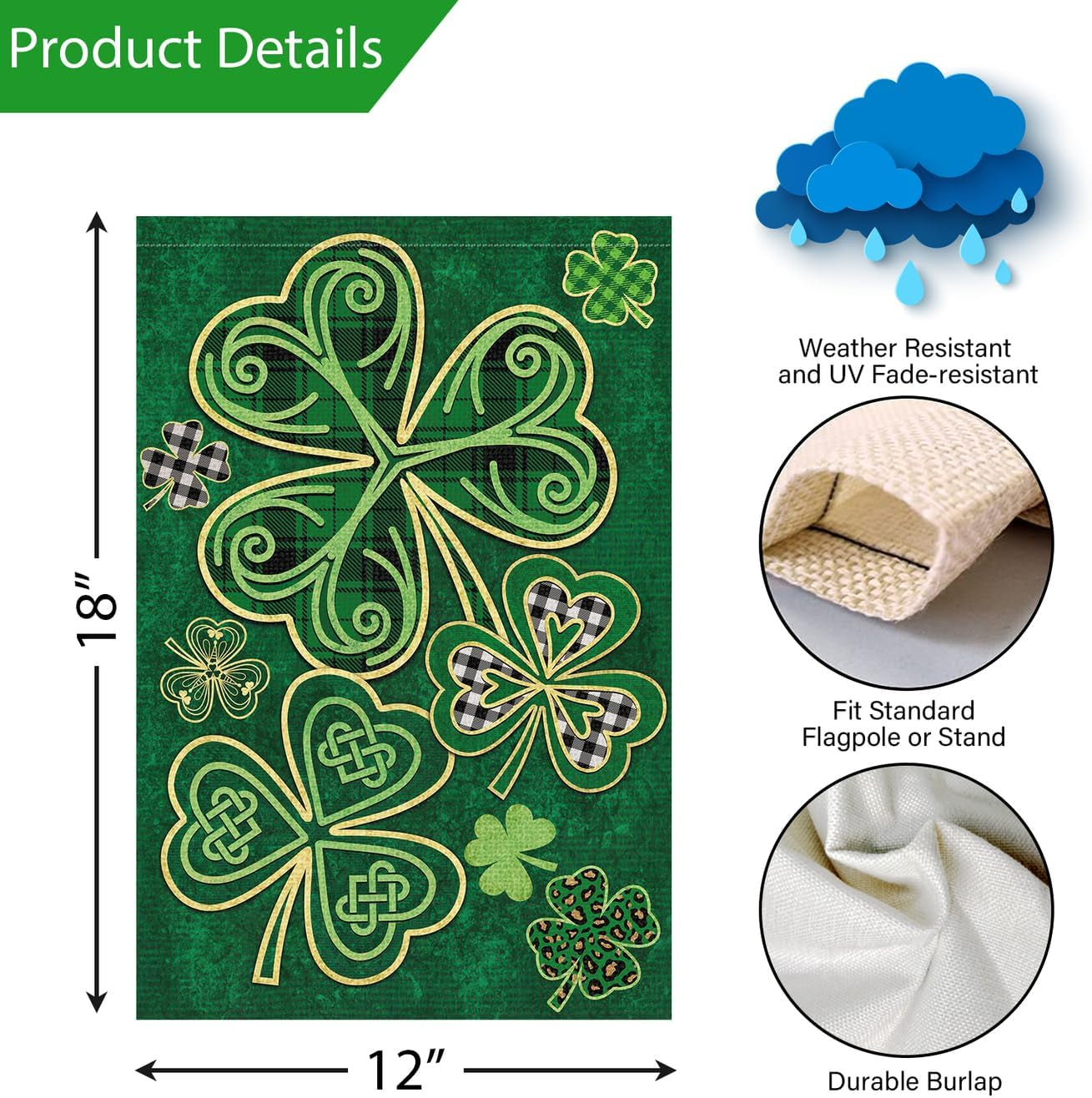 Welcome St. Patrick'S Day Garden Flag 12X18 Double Sided Vertical, Burlap Spring Small Lucky Shamrock Clover Yard Banner Sign Buffalo Plaid Home outside Outdoor Decor