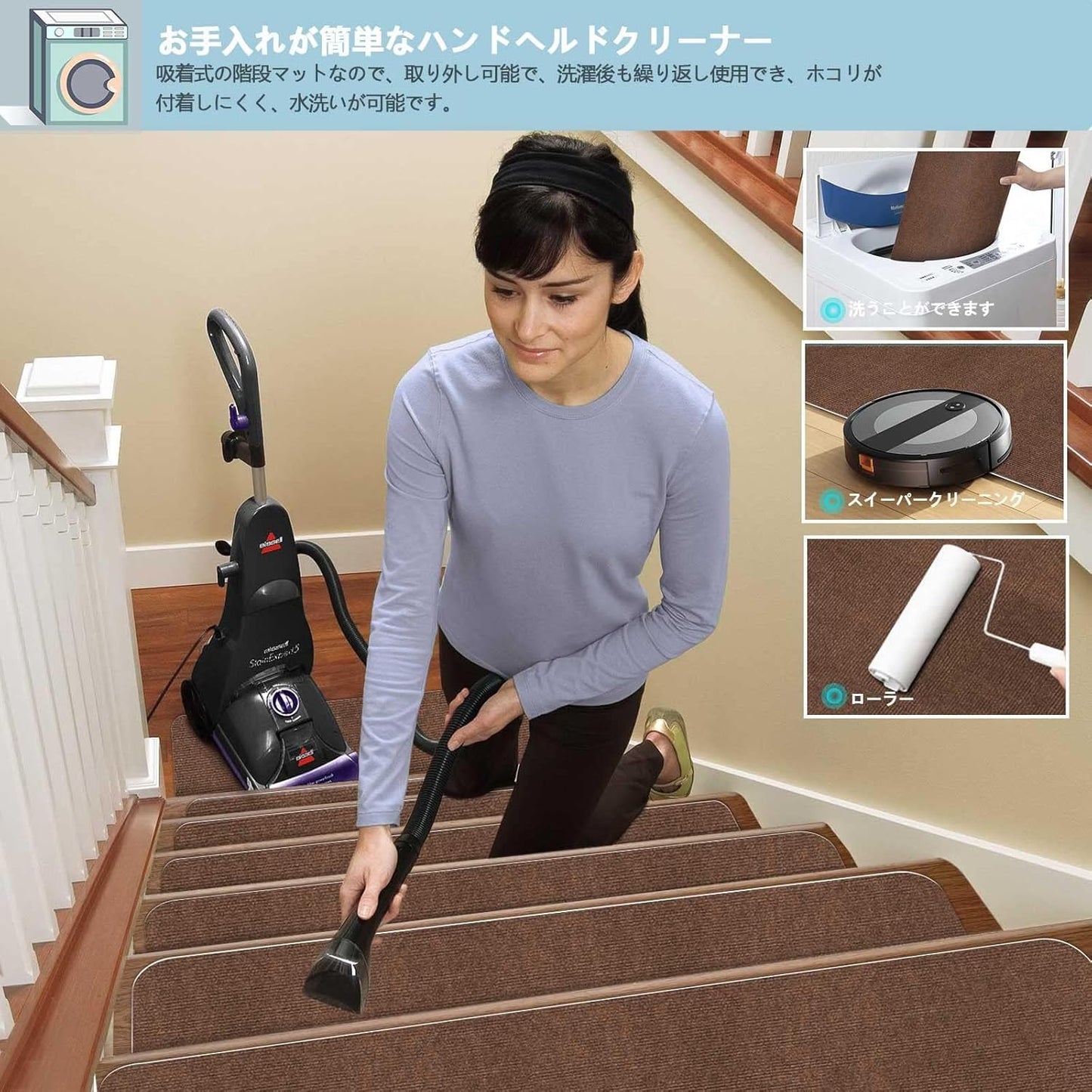 8" X 30" (15 in Pack) Non-Slip Stair Treads Carpet for Wooden Steps, Self-Adhesive Stair Treads Mat, Safety Indoor Stair Runner Mats, anti Slip Stair Rugs for Kids Elders and Dogs，Brown