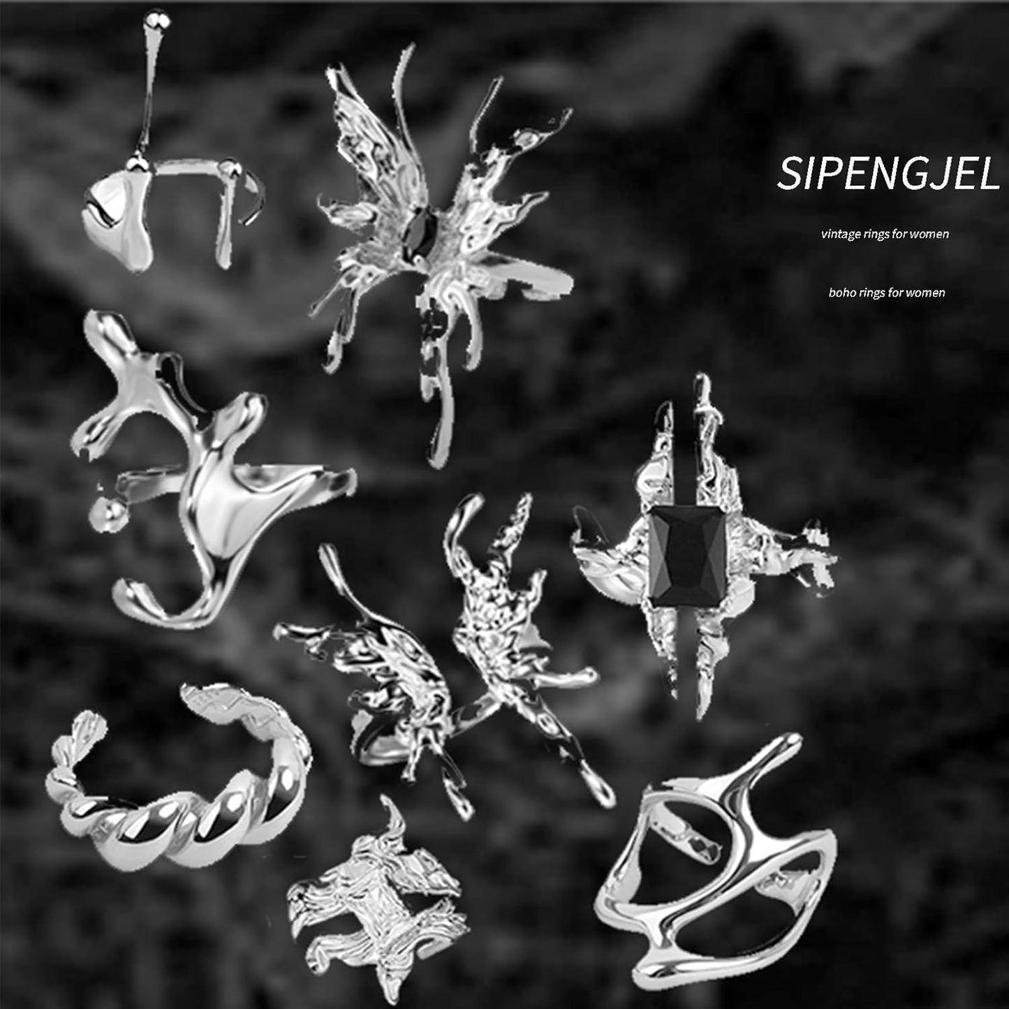 8 Pcs Vintage Silver Rings Sets Y2K Goth Coquette Grunge Chunky Stacking Rings for Women Aesthetic Accessories Jewlery Boho Silver Statement Ring Gift