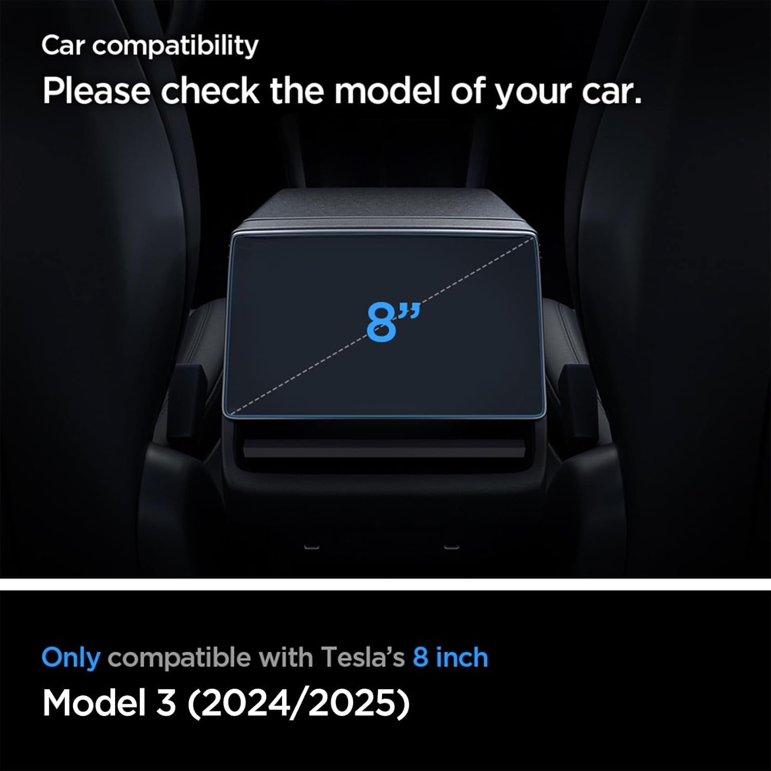 Tempered Glass Screen Protector [Glastr Slim] Designed for Tesla Model 3(2024/2025) 8" Rear Touchscreen - Matte/Anti Finger Print