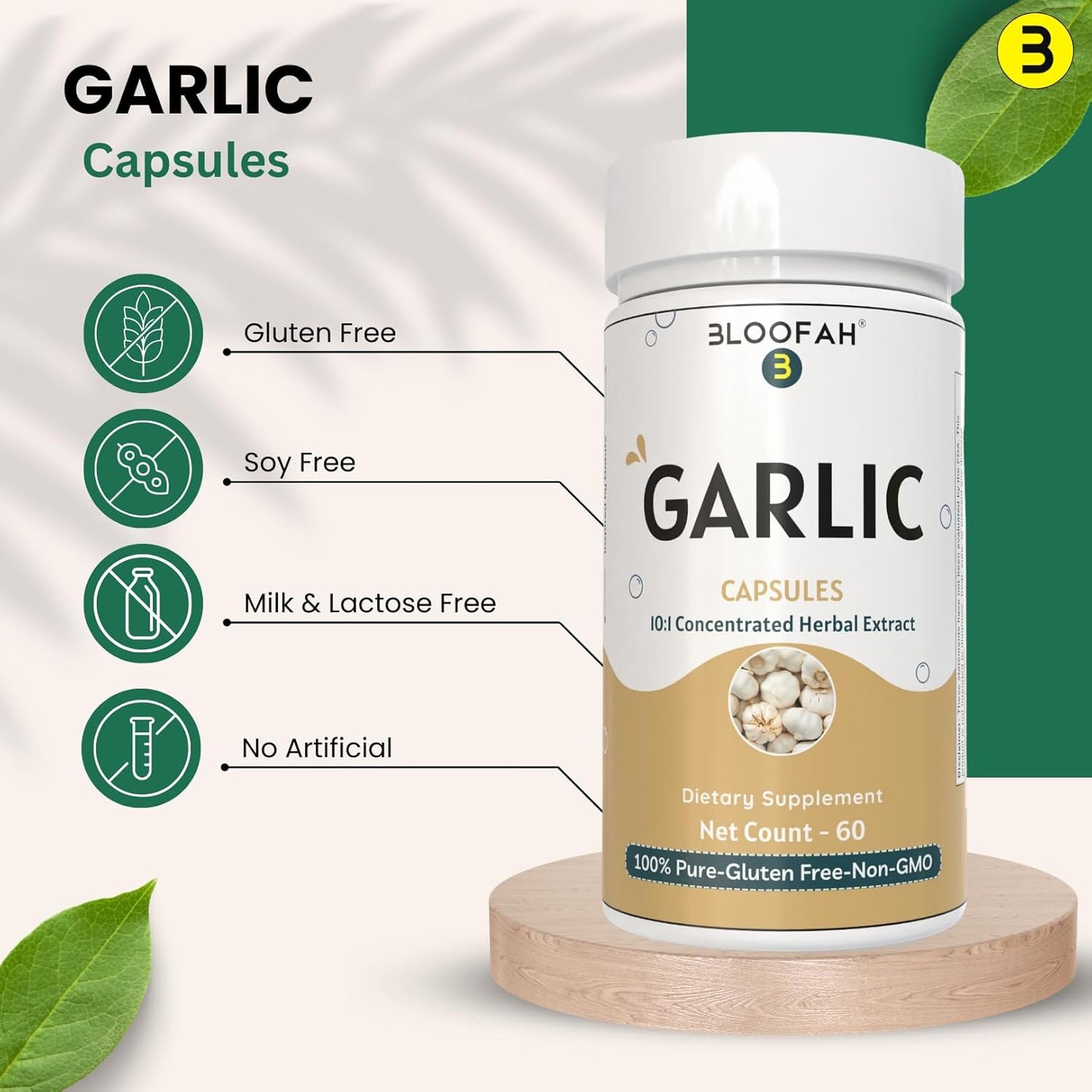 Garlic Capsules 500Mg | Concentration of 10:1 Extract Powder |Allium Sativum Herbal Supplement | Natural, Non-Gmo, Gluten-Free, No Artificial Additives (60 Count (Pack of 1)) TLBH