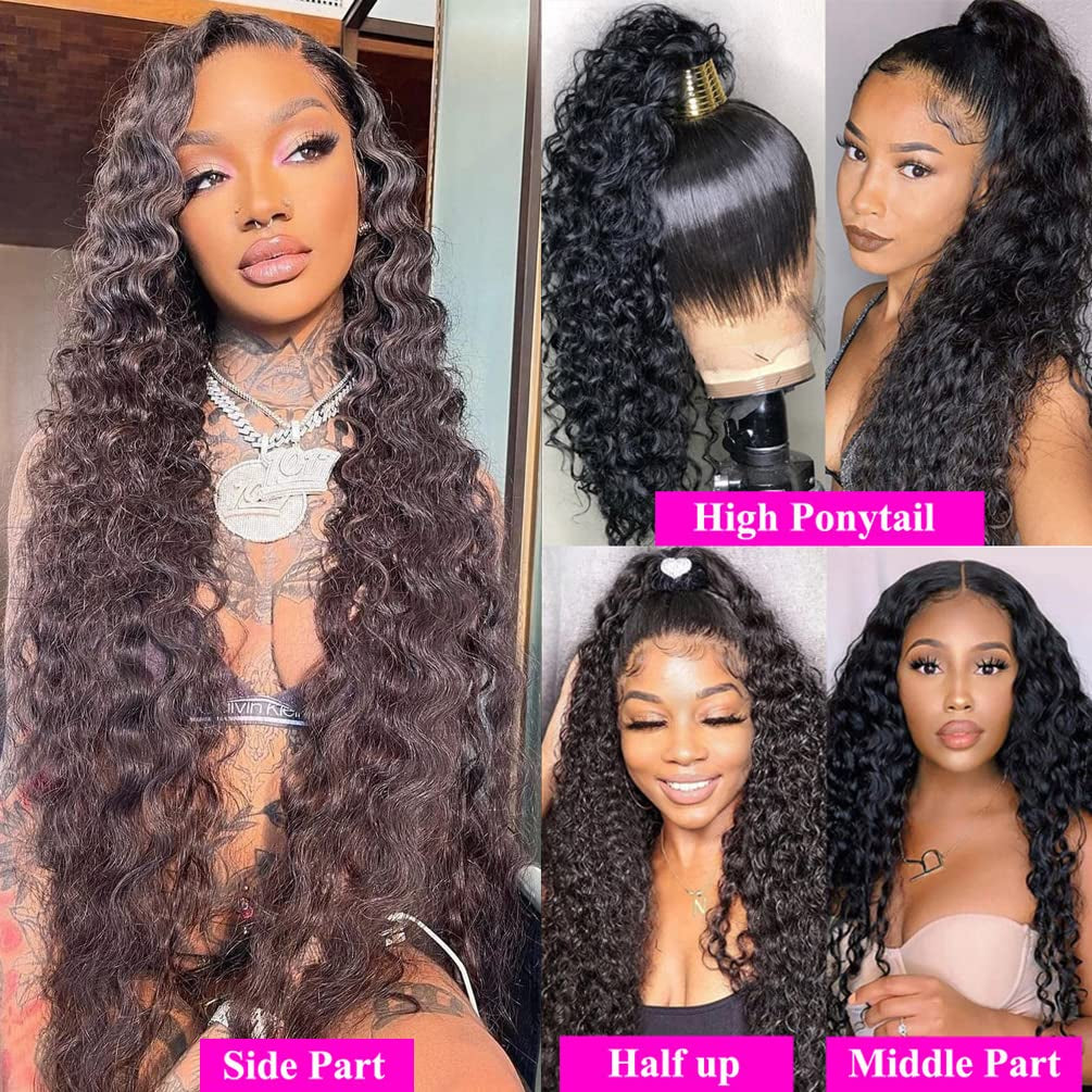Deep Wave Human Hair 4 Bundles (22 24 26 28) 12A 100% Unprocessed Brazilian Virgin Remy Deep Curly Weave Human Hair Bundles Hair Weft Extensions Natural Black for Black Women