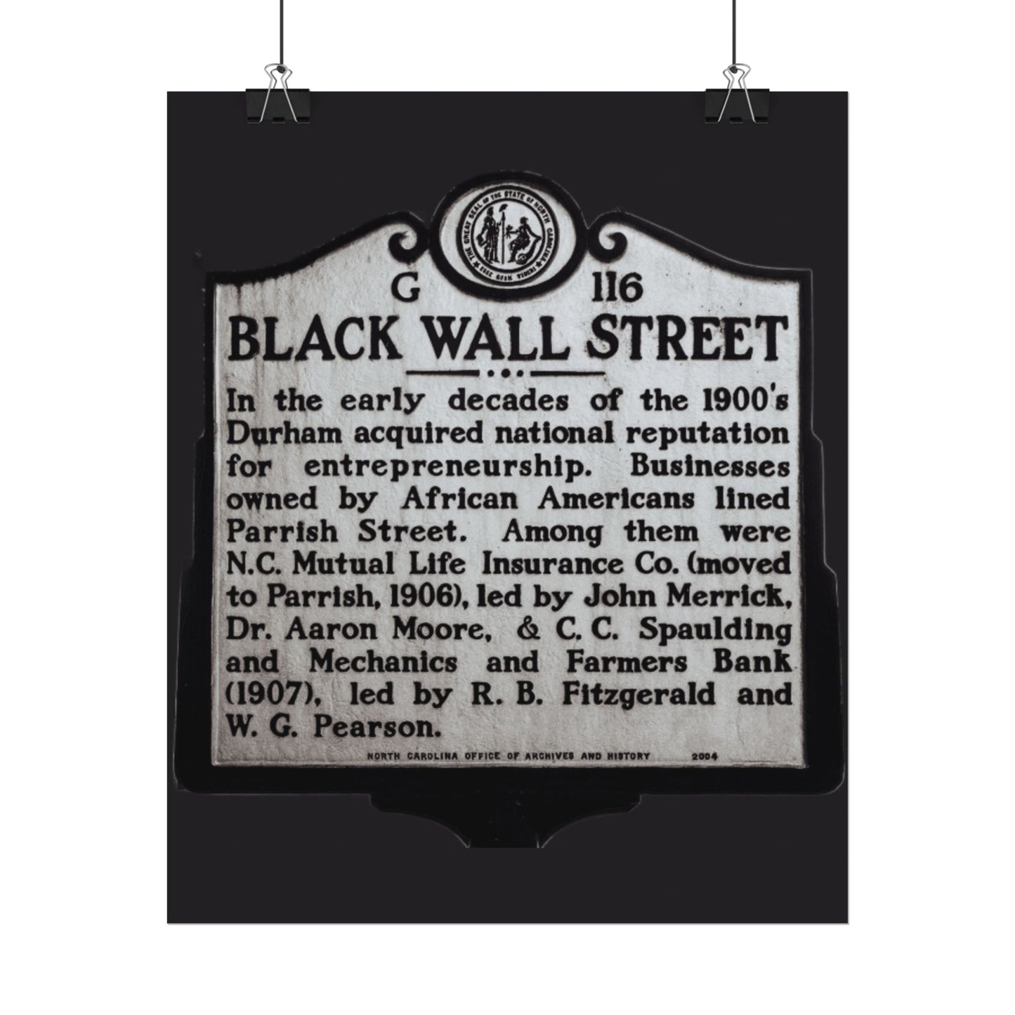 BLACK WALL STREET DURHAM NORTH CAROLINA Rolled Posters